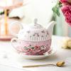 imageMALACASA Tea for One Set Teapot 11 Ounce and Cup 84 Ounce and 6 inch Saucers Porcelain Teapot and Cup Set Tea Pot with Lid Pink  Series Sweet TimePink