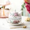 imageMALACASA Tea for One Set Teapot 11 Ounce and Cup 84 Ounce and 6 inch Saucers Porcelain Teapot and Cup Set Tea Pot with Lid Pink  Series Sweet Timepink and blue