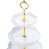 imageMalacasa Series Sweettime 145quot Tall 3 Tier Ceramic Cake Stand Multicolor Porcelain 6quot8quot10quot Party Food Server Display Set Dessert Stand Slate Serving Set with Golden Carry Handle White