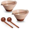 imageMALACASA 42 oz Ceramic Ramen Bowl Set with Wooden Spoon ampamp Chopsticks Japanese Style Soup Bowls for Ramen Pho Noodles  Set of 2 Microwave ampamp Dishwasher Safe Series TARA Brown and KhakiPink and Khaki