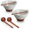 imageMALACASA 42 oz Ceramic Ramen Bowl Set with Wooden Spoon ampamp Chopsticks Japanese Style Soup Bowls for Ramen Pho Noodles  Set of 2 Microwave ampamp Dishwasher Safe Series TARA Brown and KhakiGray and Khaki