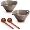 imageMALACASA 42 oz Ceramic Ramen Bowl Set with Wooden Spoon ampamp Chopsticks Japanese Style Soup Bowls for Ramen Pho Noodles  Set of 2 Microwave ampamp Dishwasher Safe Series TARA Brown and KhakiBrown and Khaki