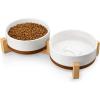 imageMALACASA Ceramic Dog Bowls Dog WaterFood Dish with Wood Stand NonSlip14oz Pet Basic Bowls for Your Puppy Small Dogs or CatsGlaze Matte Weighted NonSlip S15 CupsM35 Cups