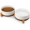 imageMALACASA Ceramic Dog Bowls Dog WaterFood Dish with Wood Stand NonSlip14oz Pet Basic Bowls for Your Puppy Small Dogs or CatsGlaze Matte Weighted NonSlip S15 CupsL6 Cups