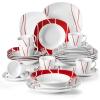 imageMALACASA Dinnerware Sets 30Piece Porcelain Square Dishes Gray White with Red Rim Modern Dish Set for 6  Plates and Bowls Sets Cups and Saucers Set  Series FELISA