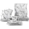imageMALACASA Plates and Cups Set 18Piece Porcelain Square Dinnerware Sets with 8  Dessert Plates 7 OZ Coffee Mugs and 54 Saucers Marble Dish Set for 6 Series Flora