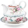 imageMALACASA Tea for One Set Teapot 11 Ounce and Cup 84 Ounce and 6 inch Saucers Porcelain Teapot and Cup Set Tea Pot with Lid Pink  Series Sweet Timepink and blue