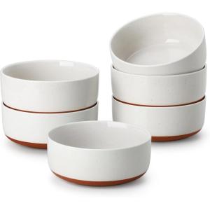 imageMALACASA 24 OZ Cereal Bowls Porcelain Soup Oatmeal Bowls Set of 6 Kitchen Ceramic Serving Bowl Dishwasher Microwave Oven Safe White Series LUNAKhaki White