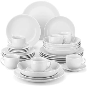imageMALACASA 30Piece Gourmet Porcelain Dinnerware Sets Modern White Round Dish Set for 6  Premium Serving Plates and Bowls Sets for Dessert Salad Soup Pasta  Series AMELIAAMELIA