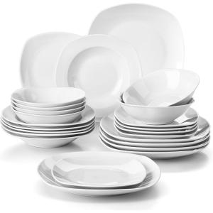 imageMALACASA 30Piece Gourmet Porcelain Dinnerware Sets Modern White Round Dish Set for 6  Premium Serving Plates and Bowls Sets for Dessert Salad Soup Pasta  Series AMELIAELISA
