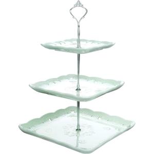 imageMALACASA 3Tier Cupcake Tower Stand Porcelain Square Dessert Stand Plate Snacks Tray Cheese Service Plates Cupcake Stand GreenLight Green
