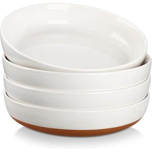 imageMALACASA 48 OZ Pasta Bowls Set of 4 Large Salad Serving Bowls for Kitchen Ceramic Soup Bowls Pasta Plates for Dinner Microwave Dishwasher Safe Khaki WhiteSeries TARAKhaki White