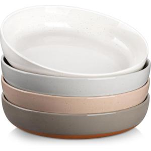 imageMALACASA 48 OZ Pasta Bowls Set of 4 Large Salad Serving Bowls for Kitchen Ceramic Soup Bowls Pasta Plates for Dinner Microwave Dishwasher Safe Khaki WhiteSeries TARAMulticolor