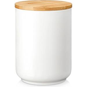 imageMALACASA 70 FL OZ Kitchen Sugar and Flour Container Cookie Porcelain Jar with Airtight Wooden Lid Utensil Holder Large Food Storage Canister for Coffee Tea Cereal Nut Candy Treat