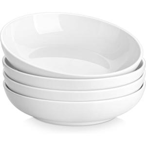 imageMALACASA 885quot Large Pasta Bowls 42 OZ White Salad Bowls Soup Bowls Porcelain Serving Bowls Set of 4 Ivory White ampamp Black Rim Microwave ampamp Dishwasher Safe Series REGULARIvory White