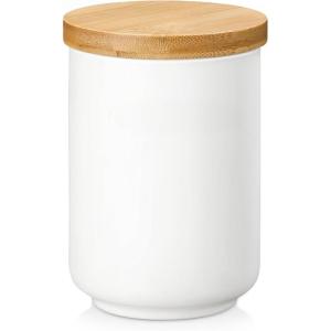 imageMALACASA Coffee Canister Porcelain Food Storage Jar with Airtight Wooden Lid Kitchen Food Storage Containers for Ground Coffee Tea Sugar Salt Spice and More  16 FL OZ