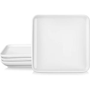 imageMALACASA Dinner Plates 10inch Ivory White Dinner Plates Square Plate Set of 4 Porcelain Serving Platters for Kitchen Banquet Party Steak Appetizer Salad Pasta White Series IVY