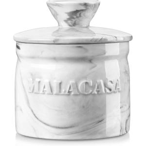 imageMALACASA French Butter Crock for Counter with Lid Ceramic Butter Dish Keeper with Water Line Butter Container for Fresh Spreadable Butter Series REG Marble Gray