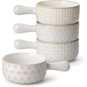 imageMALACASA French Onion Soup Bowls with Handles  20 oz Oven Safe Bowls Soup Crocks for Chilli Beef Stew Cereal ampamp Pasta  5 Inch Set of 4 Series LYDIA