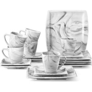 imageMALACASA Marble Gray Tea Cups and Saucers 18 Piece Square Dinner Set with Dessert Plates Dish Set with 825inch Appetizer Plates 7 OZ Espresso Cups and Sauces Service for 6 Series Blance