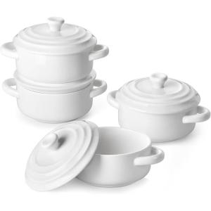 imageMALACASA Mini Cocotte Set  14 OZ Small Casserole Dishes with Lids and Handles Ceramic Mini Dutch Oven Set of 4 Small Baking Ramekins for Lasagna Souffl Oven Microwave ampamp Dishwasher Safe Series BAKEBAKE