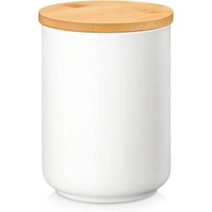 imageMALACASA Porcelain Coffee Canister Coffee Jar with Airtight Wooden Lid Sugar Container Food Storage Jar for Tea Cereal Nut Salt Spice and More  32 FL OZ