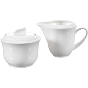 imageMALACASA Porcelain Creamer and Sugar Set Ivory White Serving Set for Coffee and Tea1Piece Milk Jug and 1Piece Sugar Pot with Lid Set of 3 Series FloraCARINA
