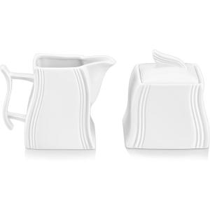 imageMALACASA Porcelain Creamer and Sugar Set Ivory White Serving Set for Coffee and Tea1Piece Milk Jug and 1Piece Sugar Pot with Lid Set of 3 Series FloraFLORA