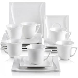 imageMALACASA Porcelain Dessert Plates Cups and Saucers18 Pieces White Coffee Sets with 825In Appetizer Plates 7 OZ Cappuccino Cups and 55In Saucer Set of 6 CARINA Series