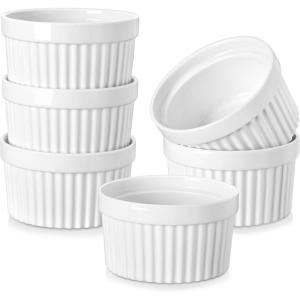 imageMALACASA Ramekins 4 oz Oven Safe Porcelain Creme Brulee Ramekins Pudding Custard Cups Small Ceramic Souffle Dishes Ramakan Ramiken Ramicans Baking Bowls Set of 6 White Series RAMEKINDISH12 oz
