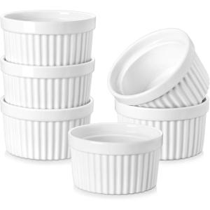 imageMALACASA Ramekins 4 oz Oven Safe Porcelain Creme Brulee Ramekins Pudding Custard Cups Small Ceramic Souffle Dishes Ramakan Ramiken Ramicans Baking Bowls Set of 6 White Series RAMEKINDISH8 oz