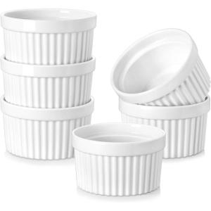 imageMALACASA Ramekins 4 oz Oven Safe Porcelain Creme Brulee Ramekins Pudding Custard Cups Small Ceramic Souffle Dishes Ramakan Ramiken Ramicans Baking Bowls Set of 6 White Series RAMEKINDISH10 oz