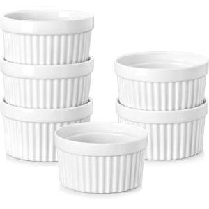 imageMALACASA Ramekins 4 oz Oven Safe Porcelain Creme Brulee Ramekins Pudding Custard Cups Small Ceramic Souffle Dishes Ramakan Ramiken Ramicans Baking Bowls Set of 6 White Series RAMEKINDISH4 oz