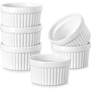 imageMALACASA Ramekins 4 oz Oven Safe Porcelain Creme Brulee Ramekins Pudding Custard Cups Small Ceramic Souffle Dishes Ramakan Ramiken Ramicans Baking Bowls Set of 6 White Series RAMEKINDISH6 OZ