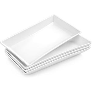imageMALACASA Serving Platters Set of 4 Ceramic Serving Platters and Trays for Serving Food Rectangular Serving Trays for Party Large Serving Plates Party Serving Trays and Platters  12 Inch WhiteWhite