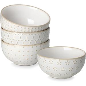 imageMALACASA Small Bowls 14 Ounce Ice Cream Bowl Stoneware Dessert Bowls Set of 4 with Embossment for Snack Chip Fruits Side Dishes  45 Inch Arctic White Series LYDIA14 OZ