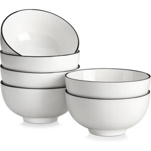 imageMALACASA Small White Ceramic Bowls Set of 8 14 OZ Compact Dessert Bowls Rice Bowls Set Ceramic Bowl for Ice Cream Soup Cereal Side Dishes Dishwasher ampamp Microwave SafeWhiteBlack Rim
