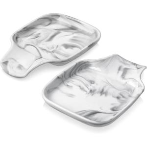 imageMALACASA Spoon Rest Large Spoon Rests for Stove Top Porcelain Spoon Holder for Kitchen Counter Utensils Rests Cooking Spoon Holders for Spatula Ladle Tongs Marble Grey Series REGULARMarble Grey