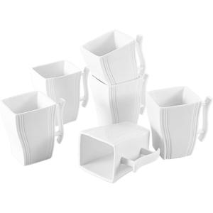imageMALACASA Square Coffee Mugs 12 OZ Porcelain Espresso Cups Tea Mugs Set of 6 White Mugs Set for Coffee Tea Cappuccin Drinks