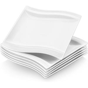 imageMALACASA Square Dinner Plates 82 Inch Porcelain Serving Plate Ceramic Dessert Plates Set of 6 Modern White Kitchen Plates Microwave Oven Dishwasher Safe Series Flora