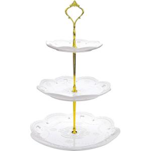 imageMalacasa Series Sweettime 145quot Tall 3 Tier Ceramic Cake Stand Multicolor Porcelain 6quot8quot10quot Party Food Server Display Set Dessert Stand Slate Serving Set with Golden Carry Handle White