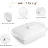imageMALACASA 44 Quart Baking Dish With Lid Porcelain Casserole dish with Lid 13 x 9 Lasagna Pan Deep with Lid Rectangular Bakeware With Handle Microwave Oven Safe White Series BAKE34 QT  White