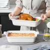 imageMALACASA 44 Quart Baking Dish With Lid Porcelain Casserole dish with Lid 13 x 9 Lasagna Pan Deep with Lid Rectangular Bakeware With Handle Microwave Oven Safe White Series BAKE34 QT  White