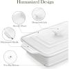 imageMALACASA 44 Quart Baking Dish With Lid Porcelain Casserole dish with Lid 13 x 9 Lasagna Pan Deep with Lid Rectangular Bakeware With Handle Microwave Oven Safe White Series BAKE44 QT  White