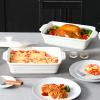 imageMALACASA 44 Quart Baking Dish With Lid Porcelain Casserole dish with Lid 13 x 9 Lasagna Pan Deep with Lid Rectangular Bakeware With Handle Microwave Oven Safe White Series BAKE44 QT  White