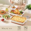 imageMALACASA Baking Dish 48 Qt Ceramic Casserole ampamp Lasagna Pan 9x13 Inch Deep Rectangular Oven Safe Dish with Handles for Baking Roasting Serving Khaki ampamp White  Series TaraKhaki White