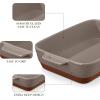 imageMALACASA Baking Dish 48 Qt Ceramic Casserole ampamp Lasagna Pan 9x13 Inch Deep Rectangular Oven Safe Dish with Handles for Baking Roasting Serving Khaki ampamp White  Series TaraBrown and Khaki