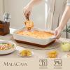 imageMALACASA Baking Dish 48 Qt Ceramic Casserole ampamp Lasagna Pan 9x13 Inch Deep Rectangular Oven Safe Dish with Handles for Baking Roasting Serving Khaki ampamp White  Series TaraWhite with Rack
