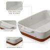 imageMALACASA Baking Dish 48 Qt Ceramic Casserole ampamp Lasagna Pan 9x13 Inch Deep Rectangular Oven Safe Dish with Handles for Baking Roasting Serving Khaki ampamp White  Series TaraGray and Khaki