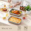 imageMALACASA Baking Dish 48 Qt Ceramic Casserole ampamp Lasagna Pan 9x13 Inch Deep Rectangular Oven Safe Dish with Handles for Baking Roasting Serving Khaki ampamp White  Series TaraGray and Khaki